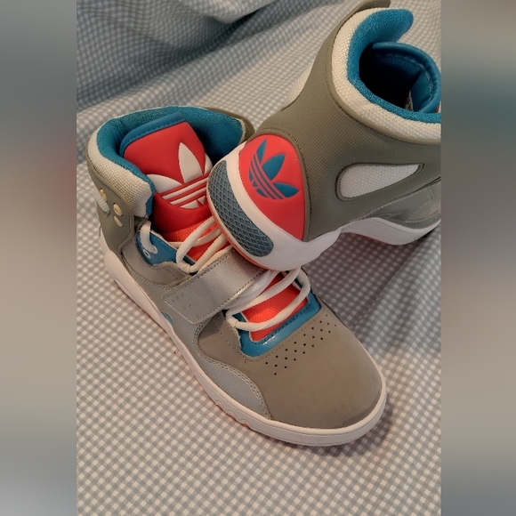 ADIDAS OG high top sneakers silver, grey orange, blue, white-Velcro straps - Picture 7 of 10